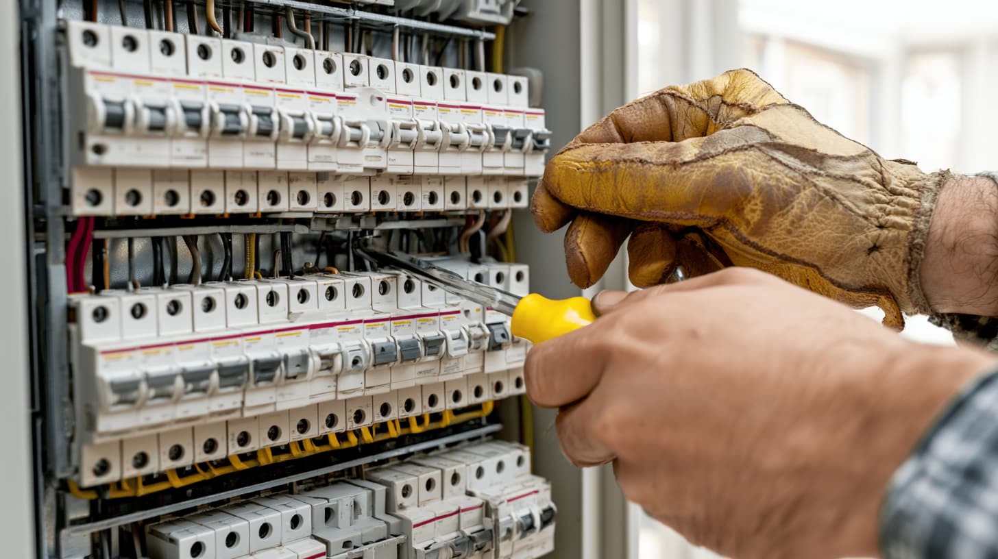 Licensed electrician from E.T. Mechanical performing electrical panel work