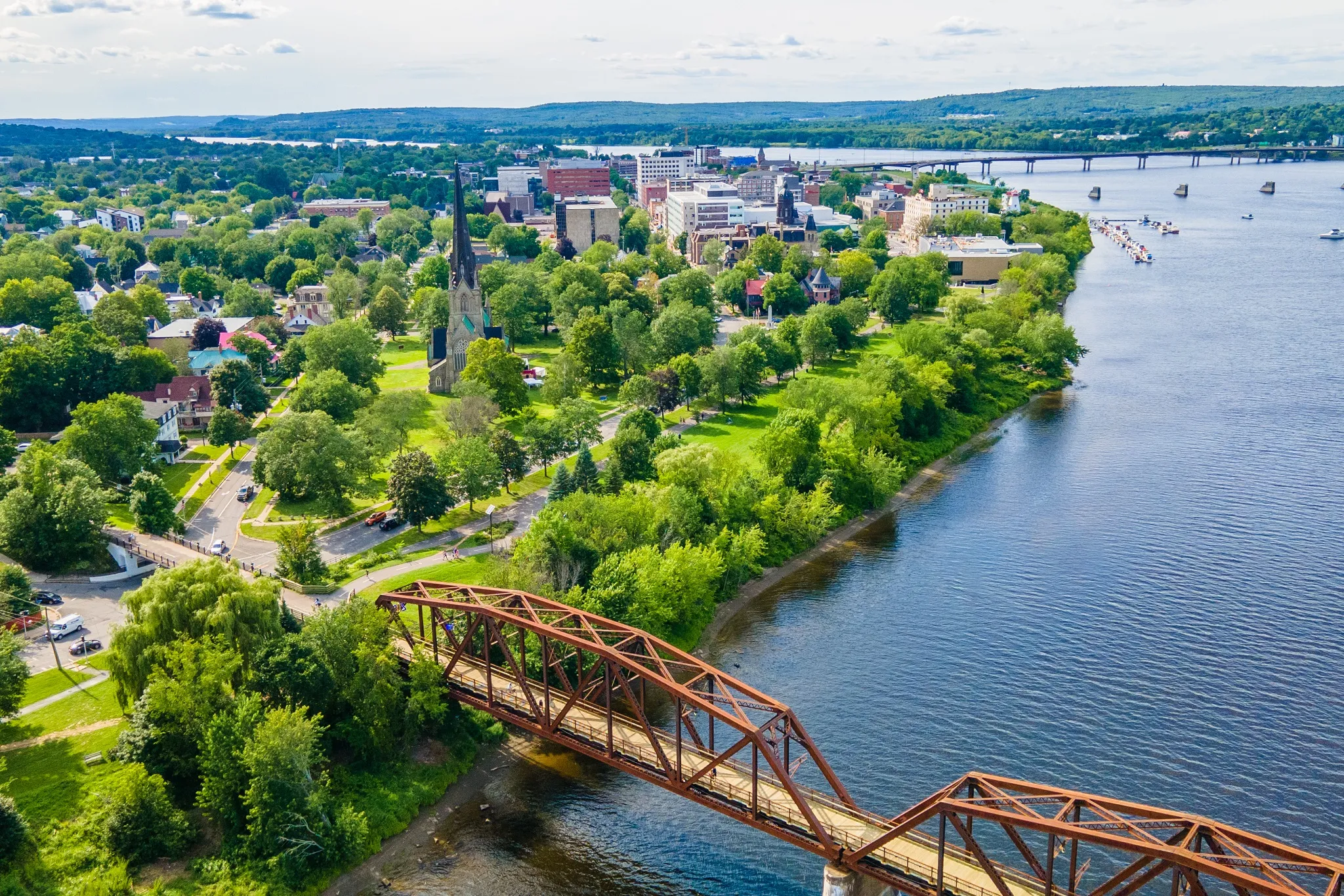 Aerial view of Fredericton, New Brunswick along the river